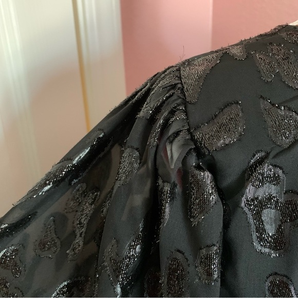 Long Sleeved Black V-Neck Subtle Animal Print Cocktail Dress, Bubble Sleeve, 2X - Picture 6 of 9